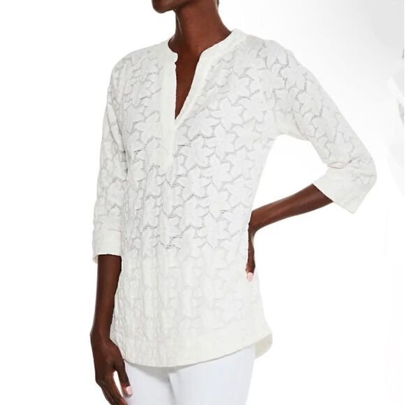 NIC+ZOE Petal Lace Top Paper White Women’s Size PP (0P/2P) - Picture 2 of 10